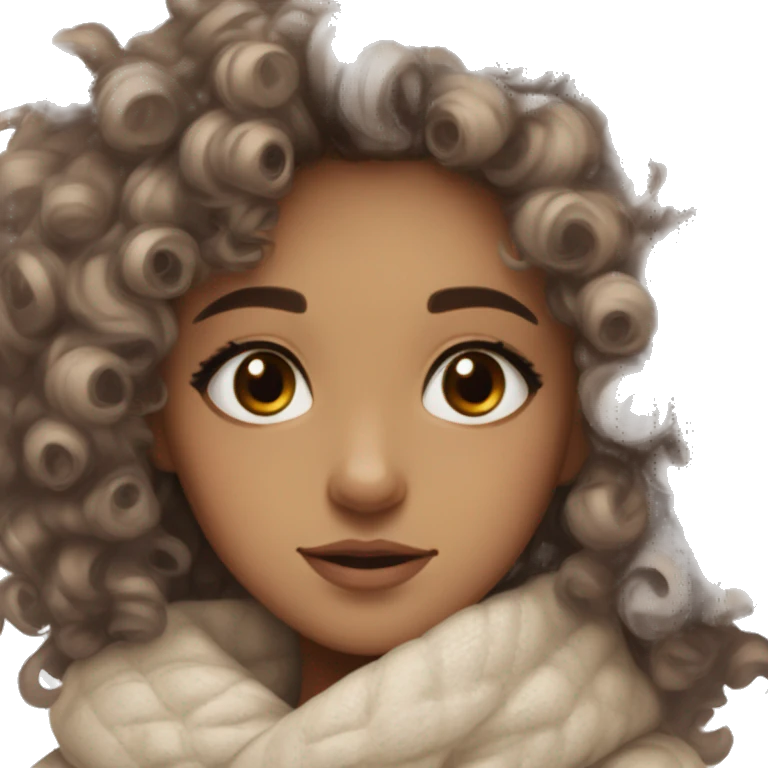 curly hair girl cozy winter clean girl aesthetic doe eyes medium neutral toned skin  emoji
