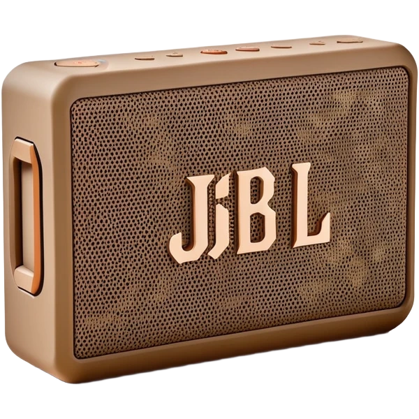 Desert camouflage JBL Go 4 speaker, tan and brown pattern, minimal design, simple form factor, portable audio device emoji