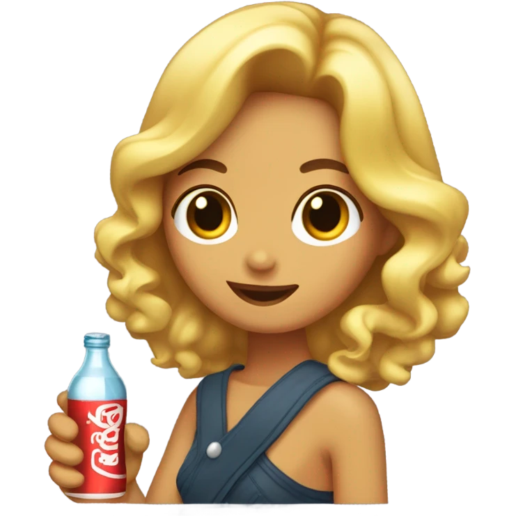 Chica morena con cabello rizado tomando un refresco  emoji