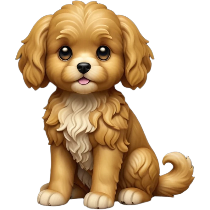 cinematic-[cavoodle dog]-realistic-full-body-sitting-emoji,-tail-resting-loosely-beside-its-paws,-head-tilted-dramatically,-wavy-[solid golden]-fur,-simplified-yet-realistic-focused-features,-highly-detailed,-glowing-with-an-almost-sarcastic-glow emoji