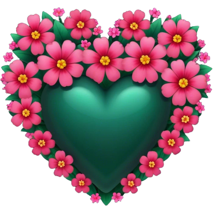 dark emerald heart with flowers emoji