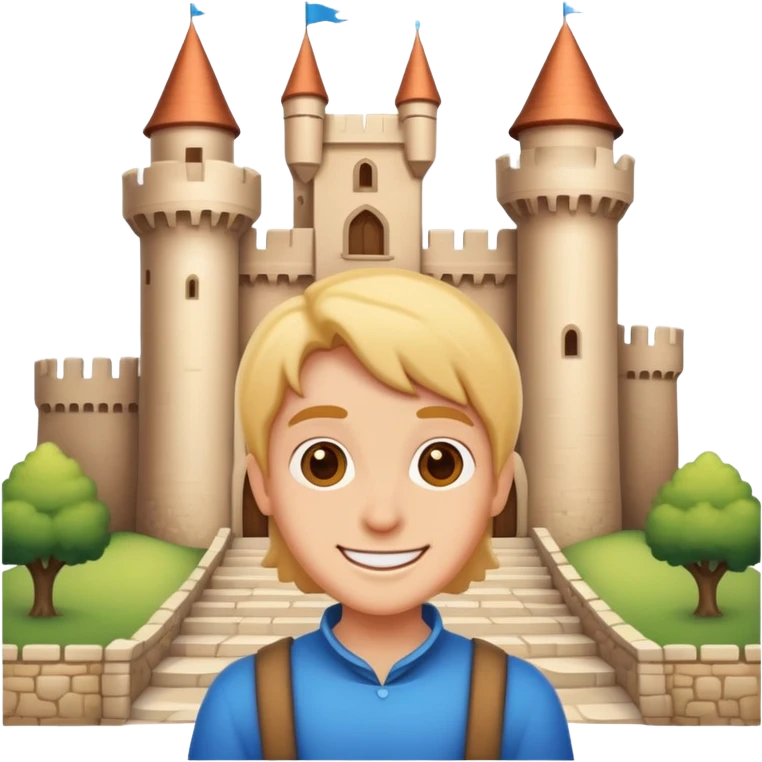person visiting a castle, cheerful expression emoji