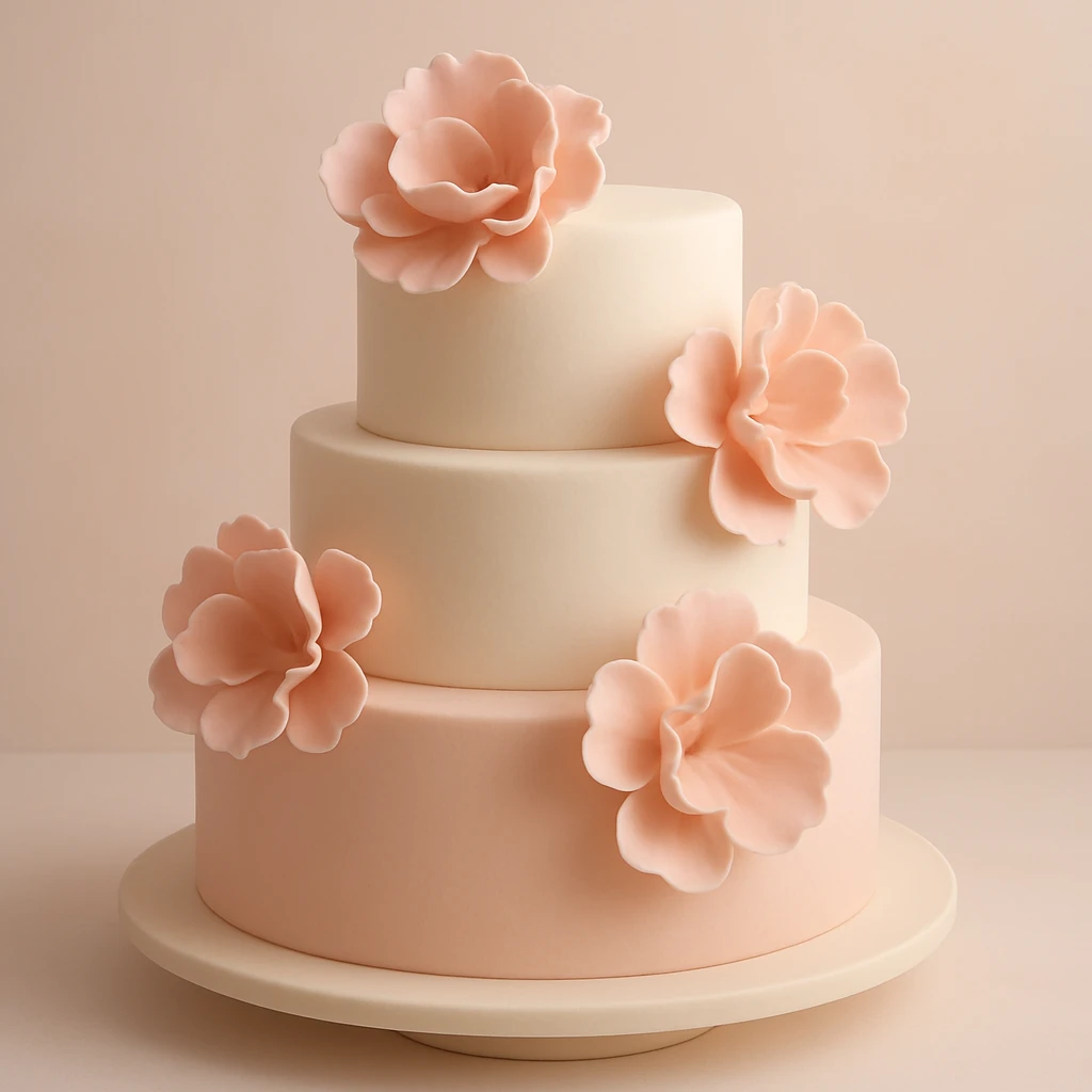 wedding cake with pink fondant flowers emoji