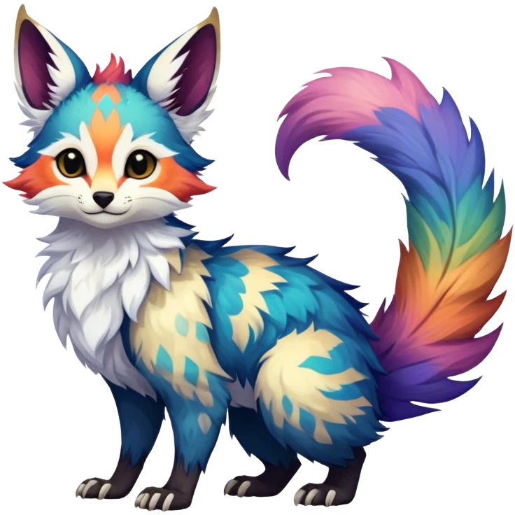 Feral Rare Fantasy colorful Vernid-Trico-species by LiLaiRa, random markings, tufted tail, tufted ears, full body emoji