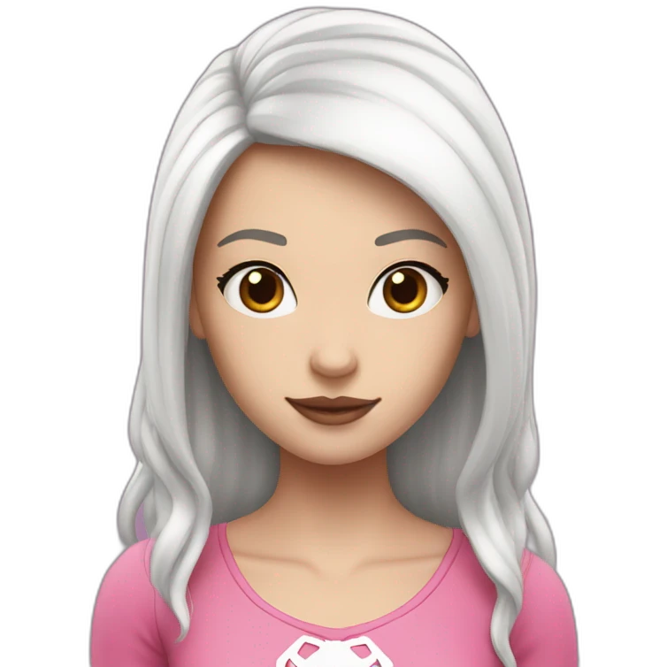 A white girl with black hair who looks like Spider-Man but wears pink and white emoji