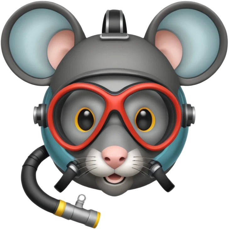 a mouse head with scuba gear (scuba mask and snorkel) emoji