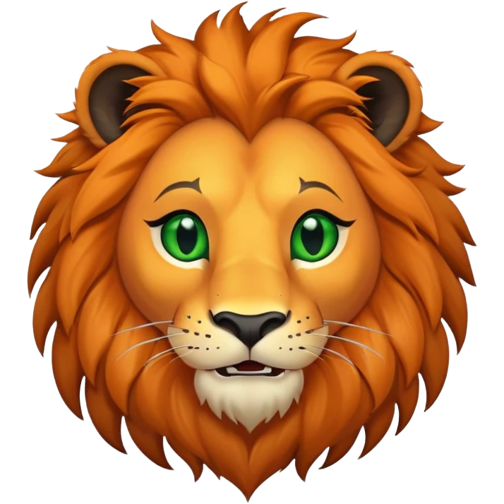 Orange liom with black mane, green eyes and a scar over his left eye, grinning forward emoji