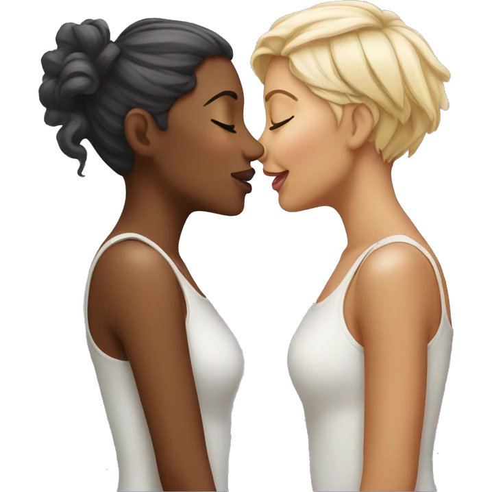 Two women leaning in for a kiss they need to have different colored hair emoji