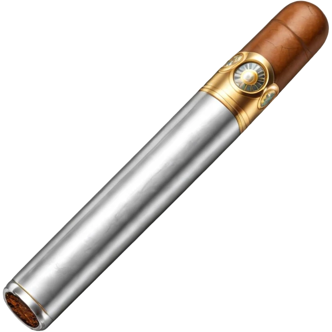 A luxury cigar emoji made of silver chrome, smooth metallic texture, minimal shape, glossy reflections, rich swag aesthetic, iOS emoji style, centered, clean white background emoji