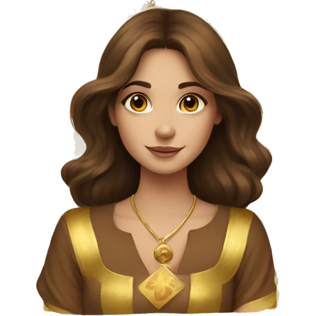 Brown hair beautiful girl with brown tarot gold cards emoji