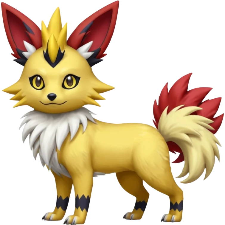 Feral Quadrupedal Digitigrade Zorua-Jolteon-Lycanroc-Furret-Renamon-Zeraora-Vernid-Sergal-fusion-hybrid-creature, full body  emoji