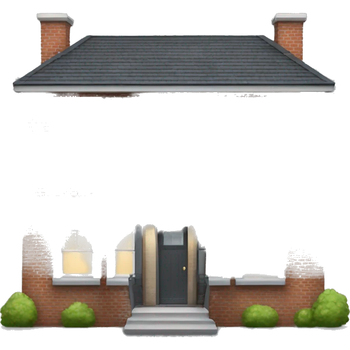 two floors brick house with dark grey windows and grey flat roof emoji