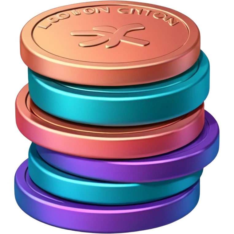 Stack of coins in gradient of turquoise, blue, pink, purple, and coral color withut letters emoji