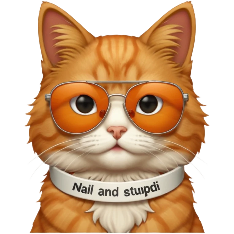Cat wearing sunglasses and he has a sign on top of him saying "niall and arhaan are stupid" emoji