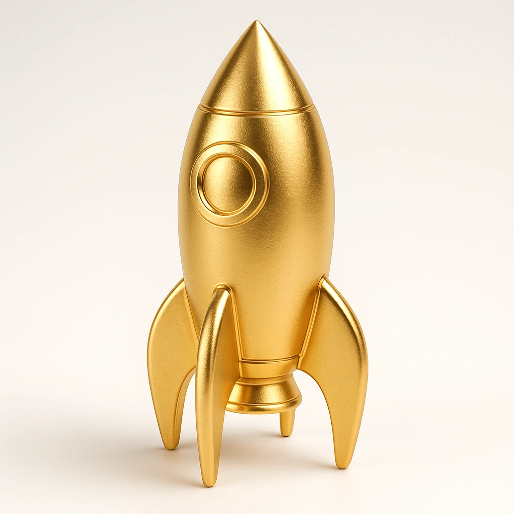 golden rocket ship, elegant, gold objects style emoji