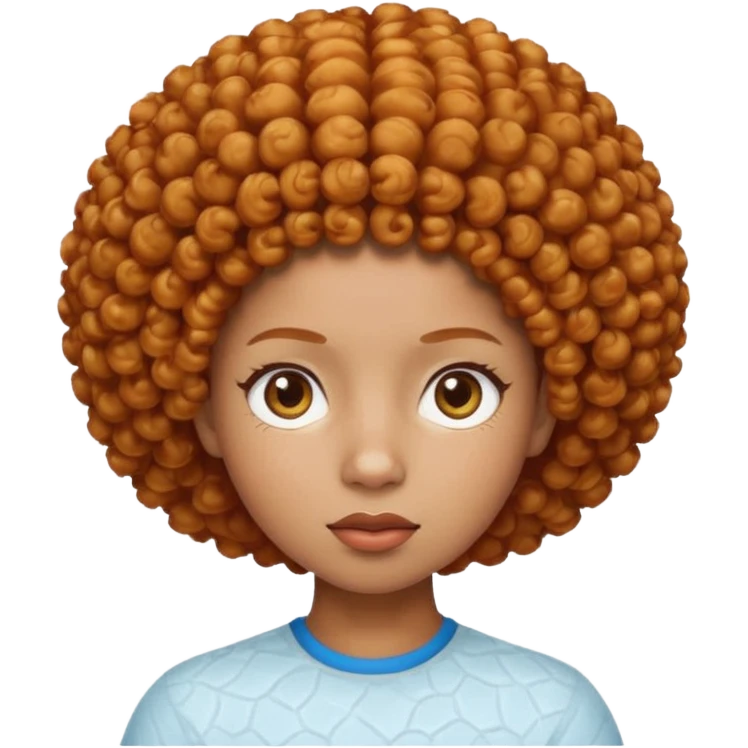 Create an iOS-style emoji of Ice Spice. Neutral facial expression, front-facing head only. Curly ginger short afro hairstyle. Clean Apple emoji style, smooth shading, simple shapes, plain background. emoji