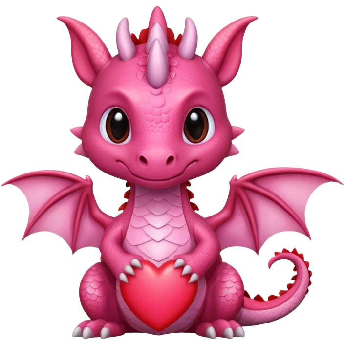Lovely cute sweet romantic adorable pink dragon with red heart markings emoji