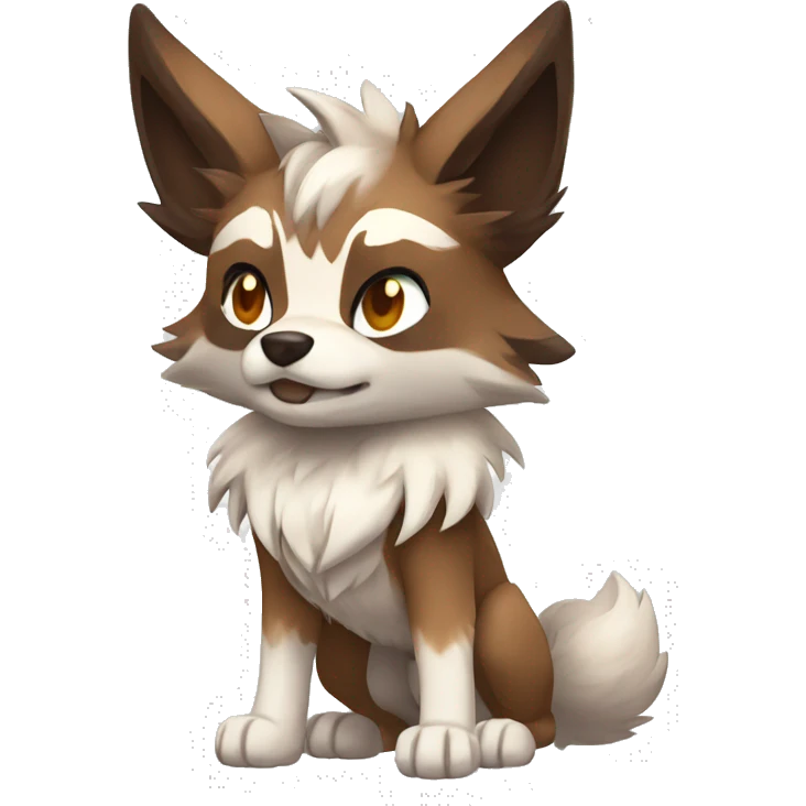 Brown and White Cartoon Chibi Wolf Eevee Lycanroc Full Body emoji