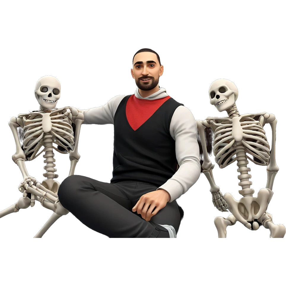 sitting boy with skeleton partner emoji