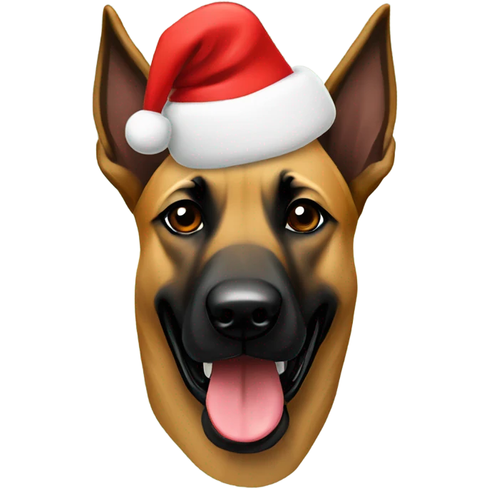 Belgian Malinois wearing a santa hat emoji