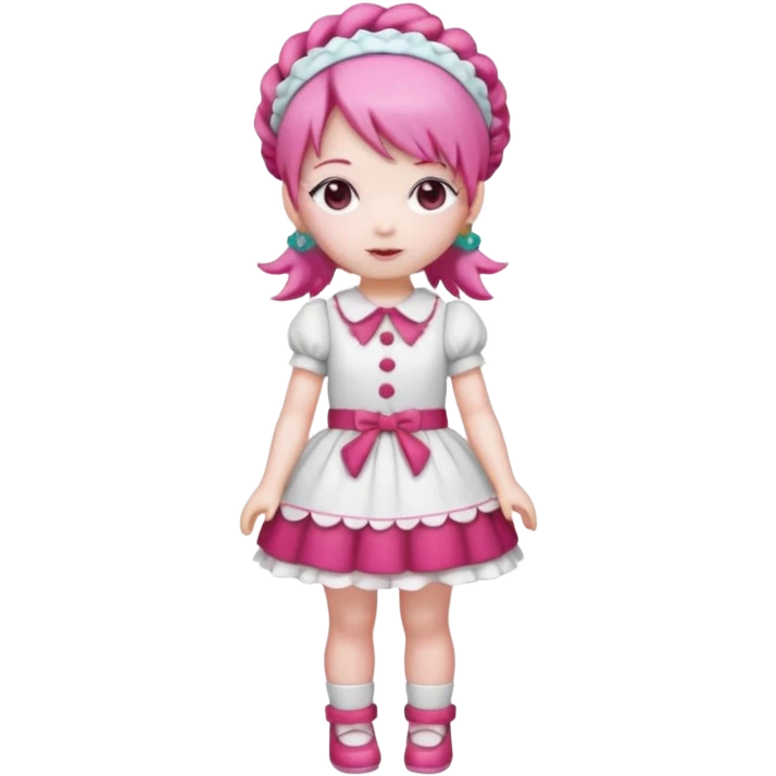 Isolated detaile illustration incredibly raspberry torte doll figurine full body with pink hair and a raspberry hairband emoji