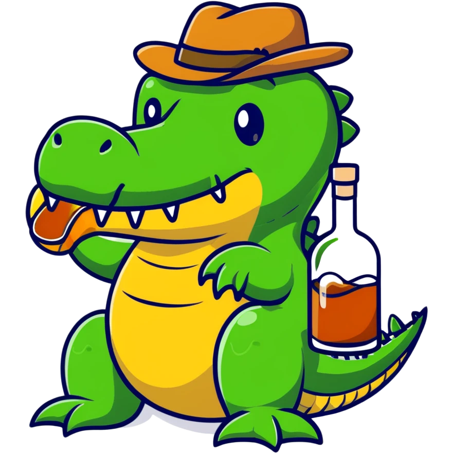 crocodile with a bottle of whiskey emoji