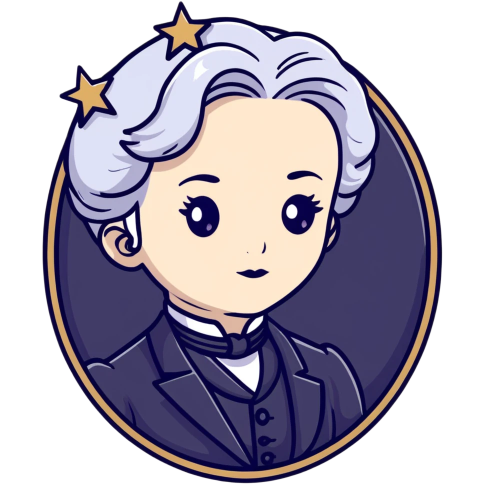 Victorian character with pale skin, white hair, and star-shaped eyes in elegant Victorian attire emoji