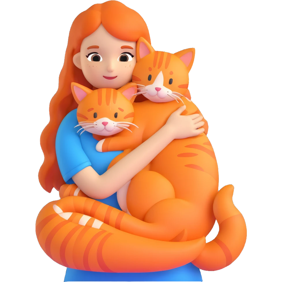 girl with long hair hugging an orange cat emoji
