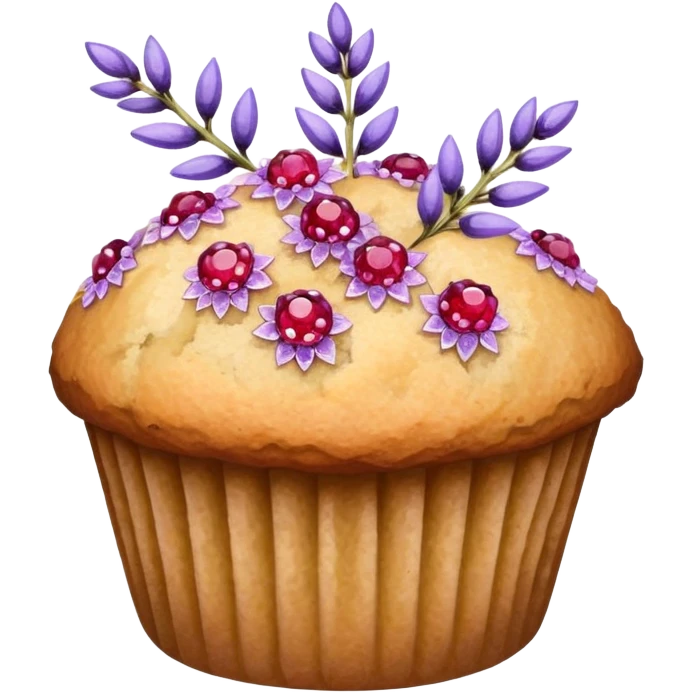 Lavender flower sprig muffin with berry and sugar crystals emoji