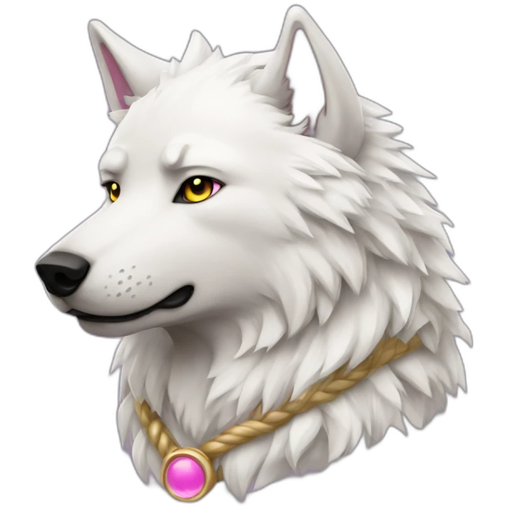 White wolf with gold eyes and pink viking braid  emoji