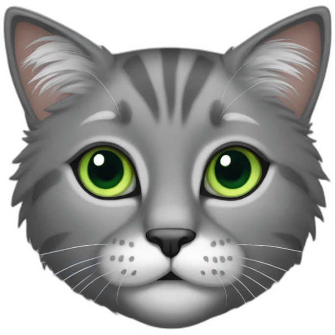 grey hairy cat with green eyes emoji