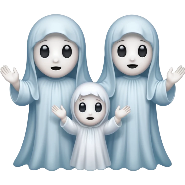 
Mini ghost family holding hands 
 cartoon -style/cute and transparent for a sticker 
 emoji
