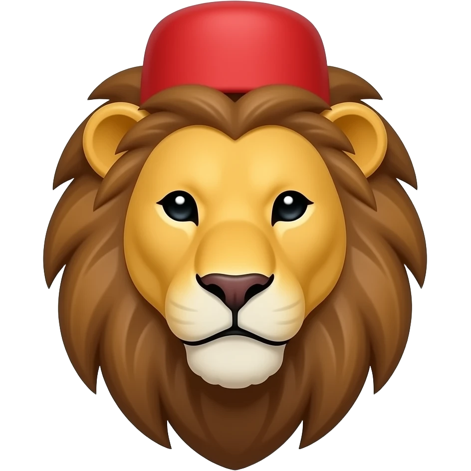 Red fez on a stylised lion head emoji