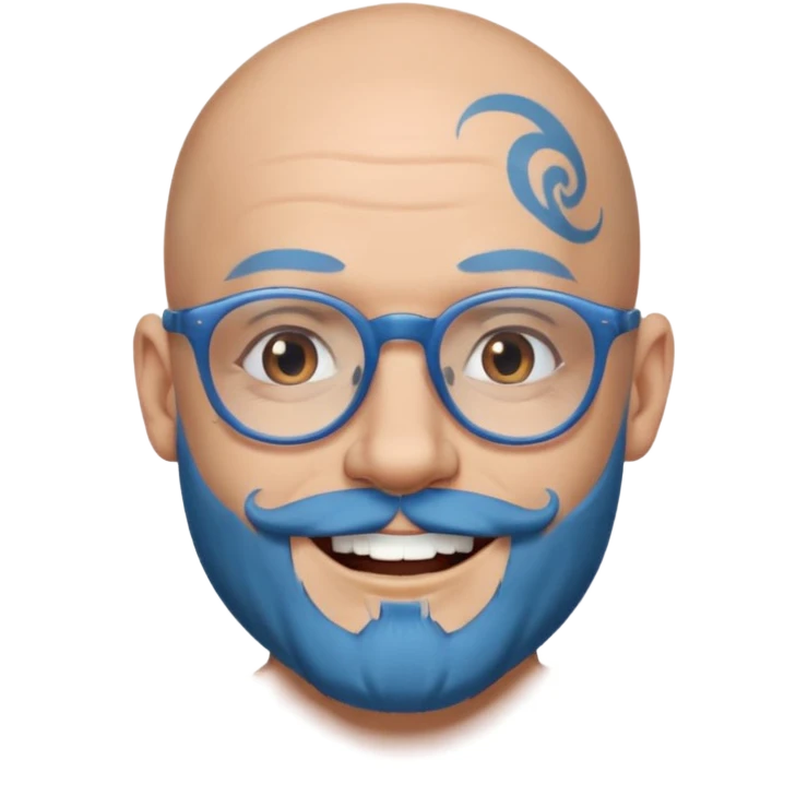 bald man with blue beard, glasses, and face tattoos emoji