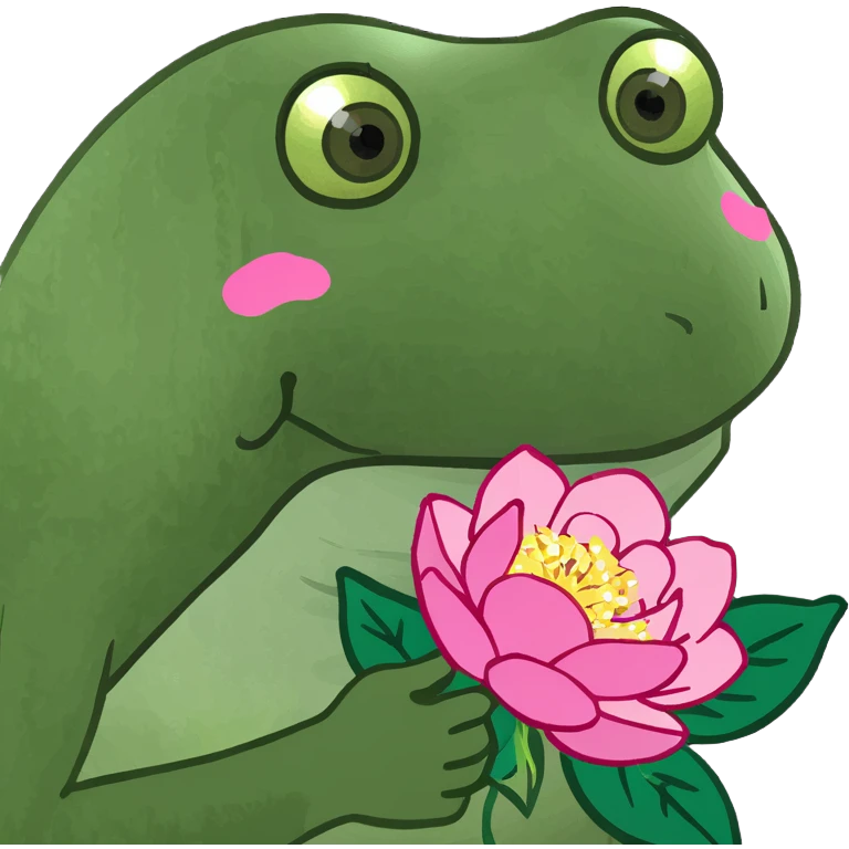 Cute Frog holding a sparkly pink peony emoji