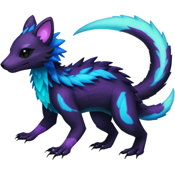 Colorful bioluminescent dark abysmal abyssal neon-glowing Trico-Sergal-Furret-Ferret-Wickerbeast-Vernid-fusion-Fakemon-animal-hybrid-creature, full body emoji