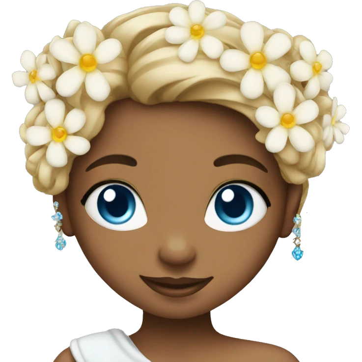 smiling girl with flower jewelry and blue eyes emoji