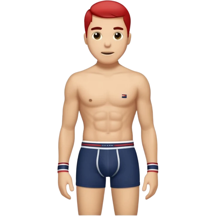Rapaz branco magro cabelos escuros usando cueca Boxer Tommy Hilfiger emoji