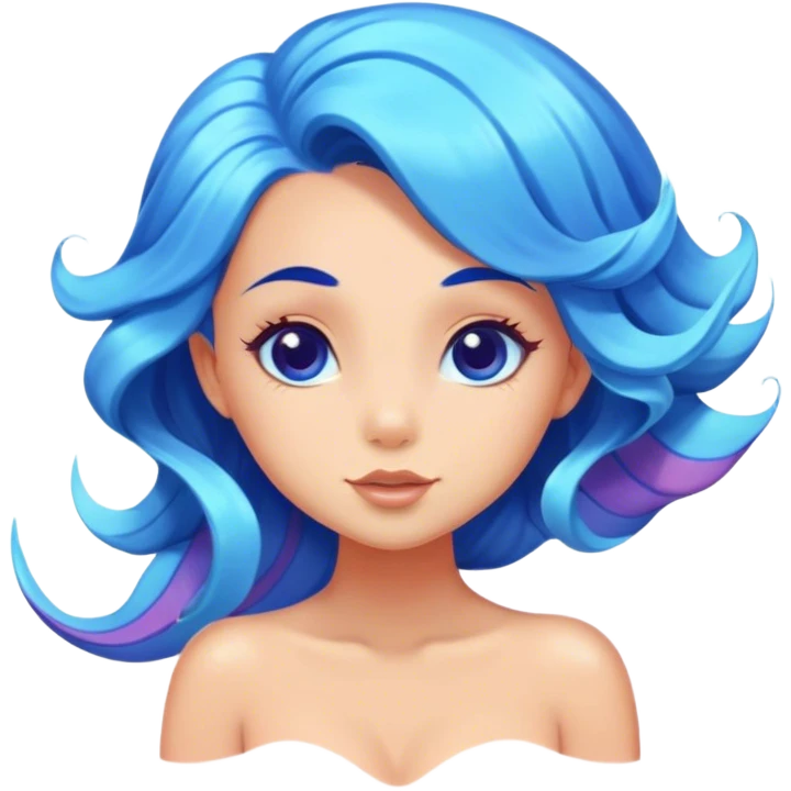 Cinematic Realistic Blue Hair Mermaid Portrait, head tilted playfully and inquisitively, showcasing a delicate, tropical form with finely detailed, flowing blue hair contrasting beautifully against her sun-kissed tanned skin. Her bright, curious eyes sparkle like sea gems under warm filtered light, rendered with lifelike clarity and soft underwater illumination—capturing the essence of a spirited mermaid poised to dance playfully amidst coral reefs. emoji