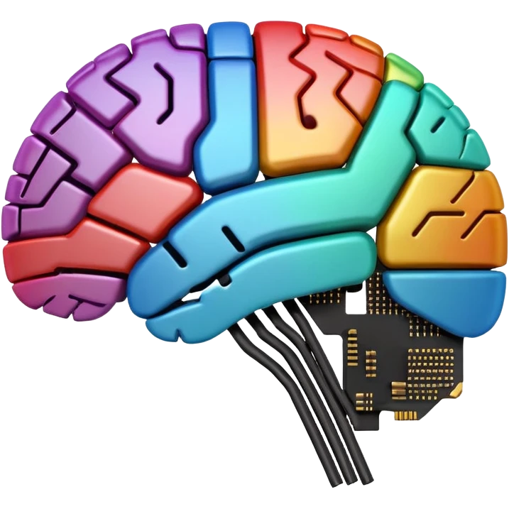 stylized brain emoji that looks like it is made from computer circuitry, with microchips and electronic traces emoji