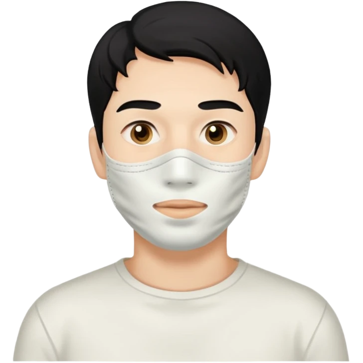black hair man with white clay face mask on emoji