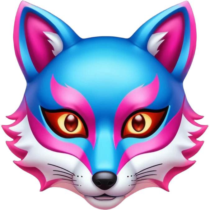 Luminous and neon mask with red, blue and pink fox glow. emoji