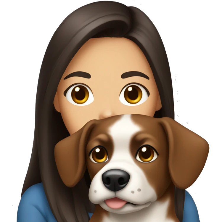 pretty-brunette-woman with dark brown eyes holding a dog emoji