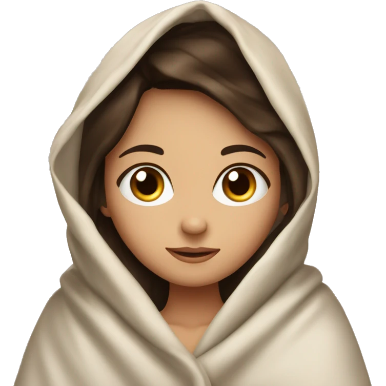 brunette girl inside a blanket blue eyes emoji