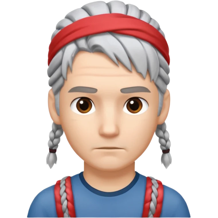 young climber man with white/grey braided hair and headband emoji