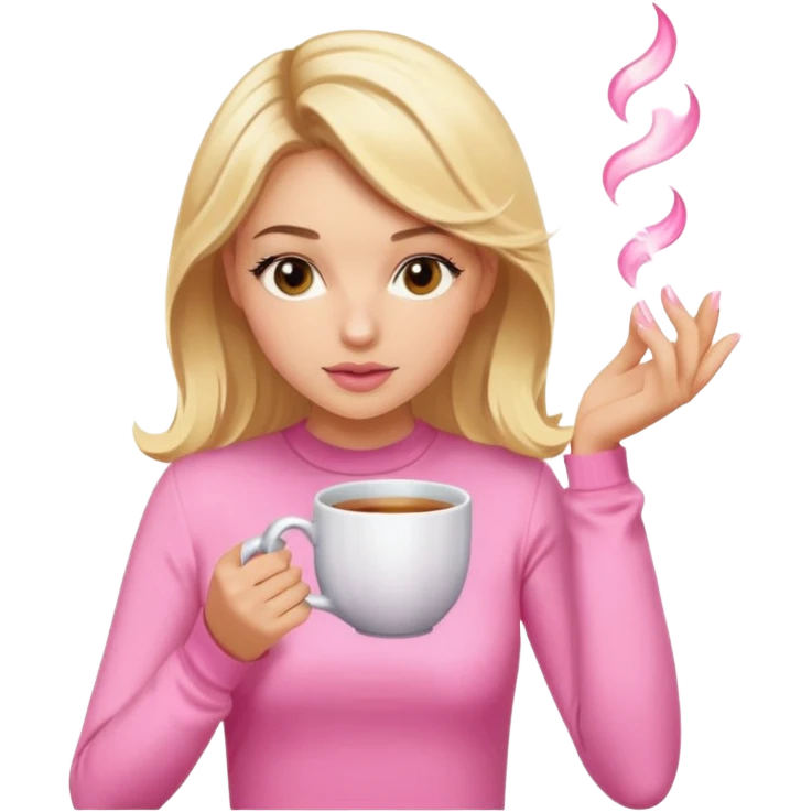blonde girl with a hot face, spilling the tea, inspired by Gossip Girl, all pink emoji