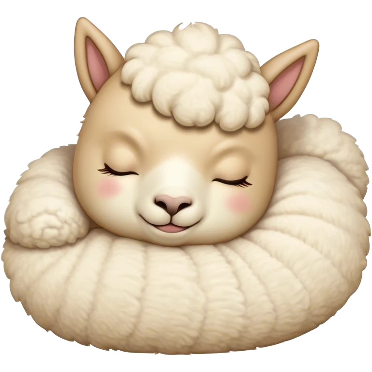 Meme-Worthy Cute Sleeping Cream Alpaca Portrait Emoji, Head resting peacefully with a contented smile, showcasing a delightfully robust build and a luxuriously soft cream fleece, eyes shut in a serene nap, Simplified yet hilariously adorable features, highly detailed, glowing with a soft, drowsy light, high shine, relaxed and utterly lovable, stylized with an air of playful laziness, bright and heartwarming, soft glowing outline, capturing the essence of a comically sleepy alpaca, so meme-worthy it feels like it could instantly become the next viral sensation of adorable slumber! emoji
