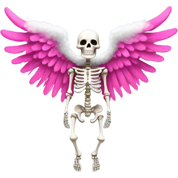 Skeleton with large hot pink angel wings cover in white sparkly clouds  emoji
