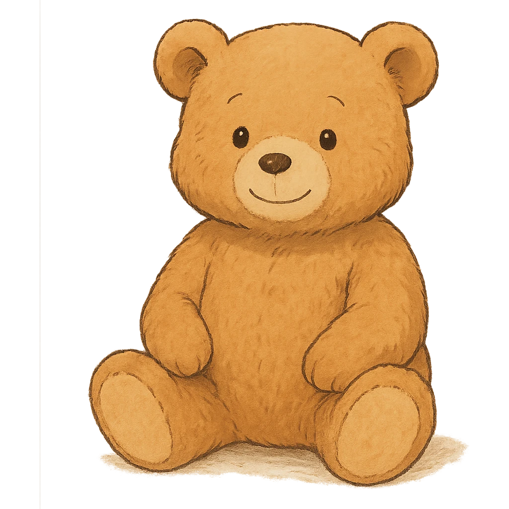 ghibli style light brown teddy bear, warm and gentle emoji