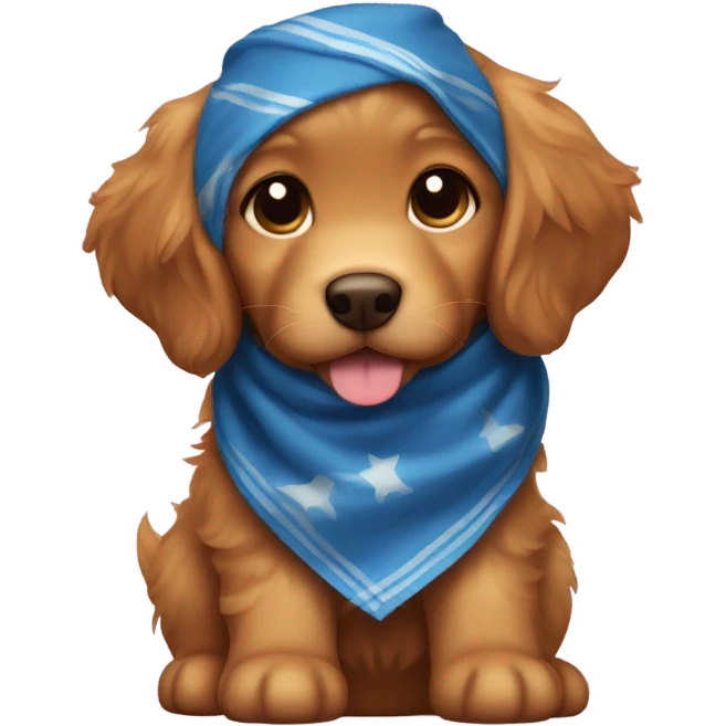 Chibi fluffy dark ginger retriever puppy with blue neckerchief emoji